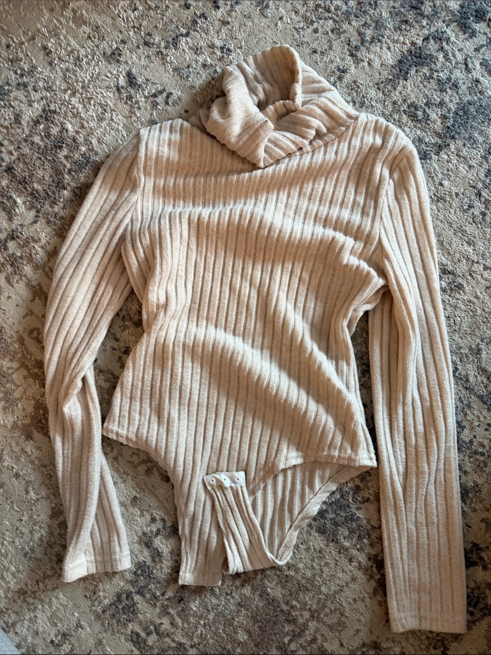Ribbed Turtleneck Bodysuit in Light Beige